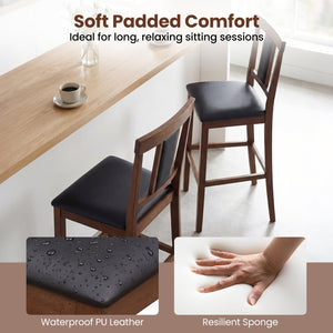 Set of 2 Upholstered Barstool 29.5 Inch Bar Height with Solid Rubber Wood Frame-Walnut view 5