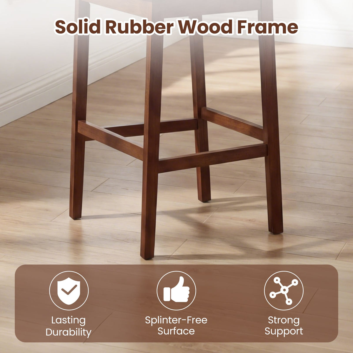 Set of 2 Upholstered Barstool 29.5 Inch Bar Height with Solid Rubber Wood Frame-Walnut view 7