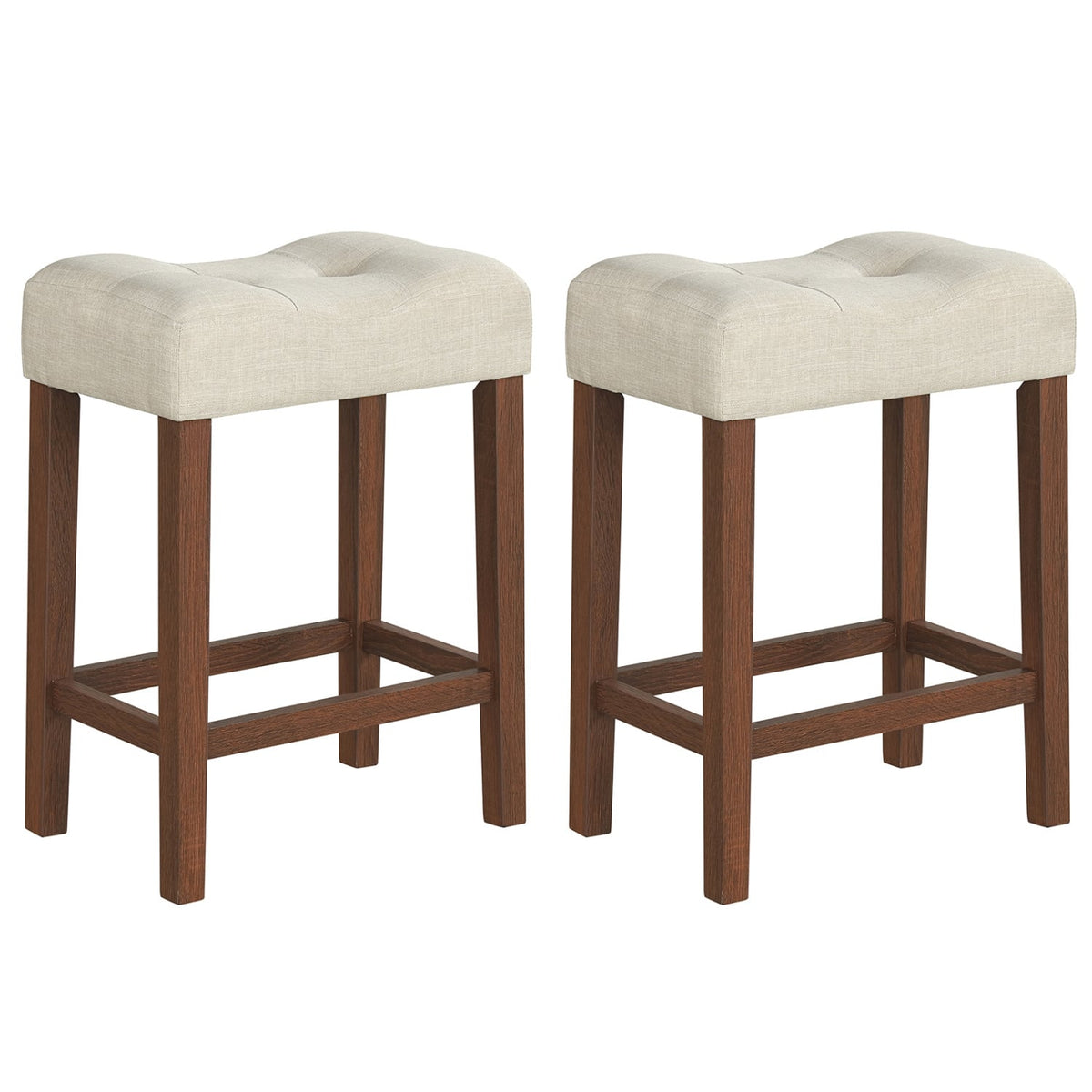 Set of 2 Upholstered Counter Height Bar Stool with Curved Saddle-Seat-Brown
