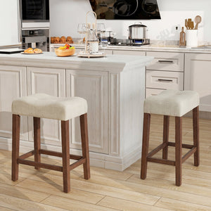 Set of 2 Upholstered Counter Height Bar Stool with Curved Saddle-Seat-Brown view 2