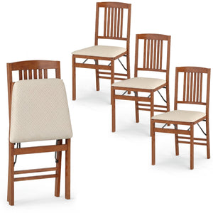 Set of 4 Foldable Upholstered Kitchen Chairs with Padded Seat-Beige
