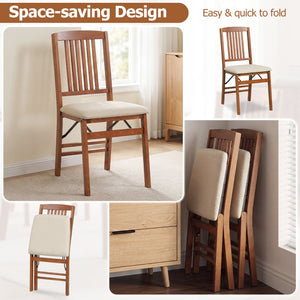 Set of 4 Foldable Upholstered Kitchen Chairs with Padded Seat-Beige view 4