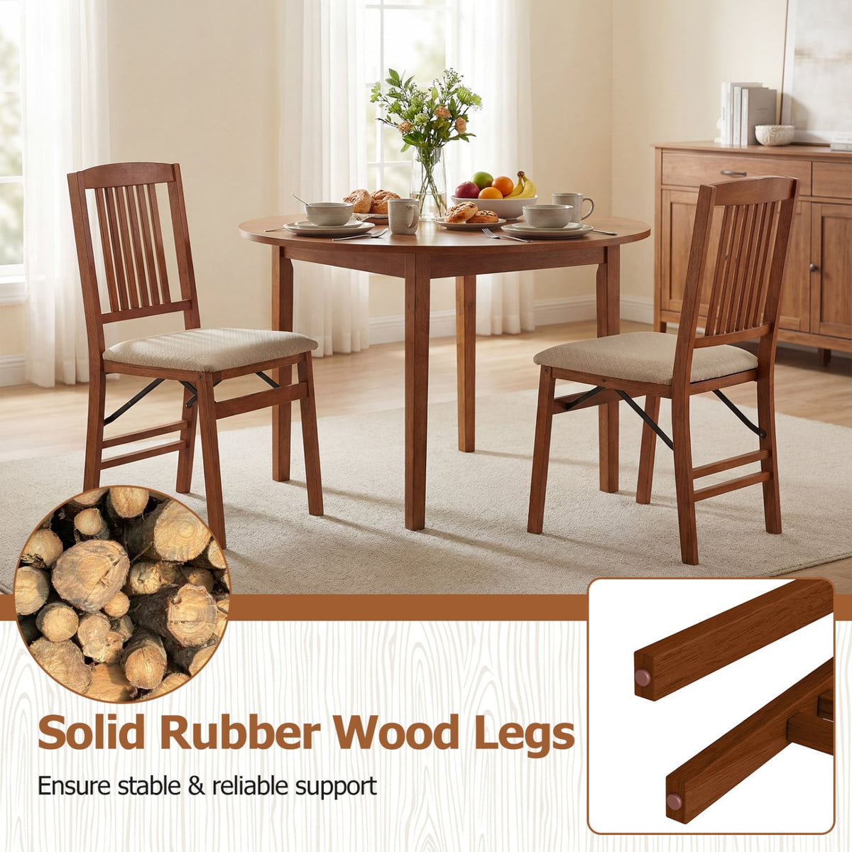 Set of 4 Foldable Upholstered Kitchen Chairs with Padded Seat-Beige view 5