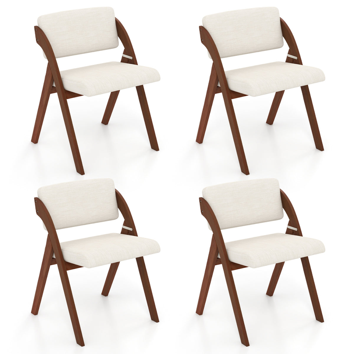 Set of 4 Folding Kitchen Dining Chairs with Rubber Wood Legs-Walnut