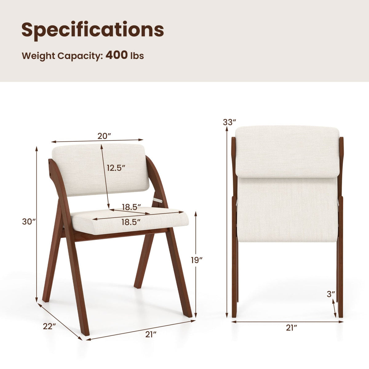 Set of 4 Folding Kitchen Dining Chairs with Rubber Wood Legs-Walnut view 3