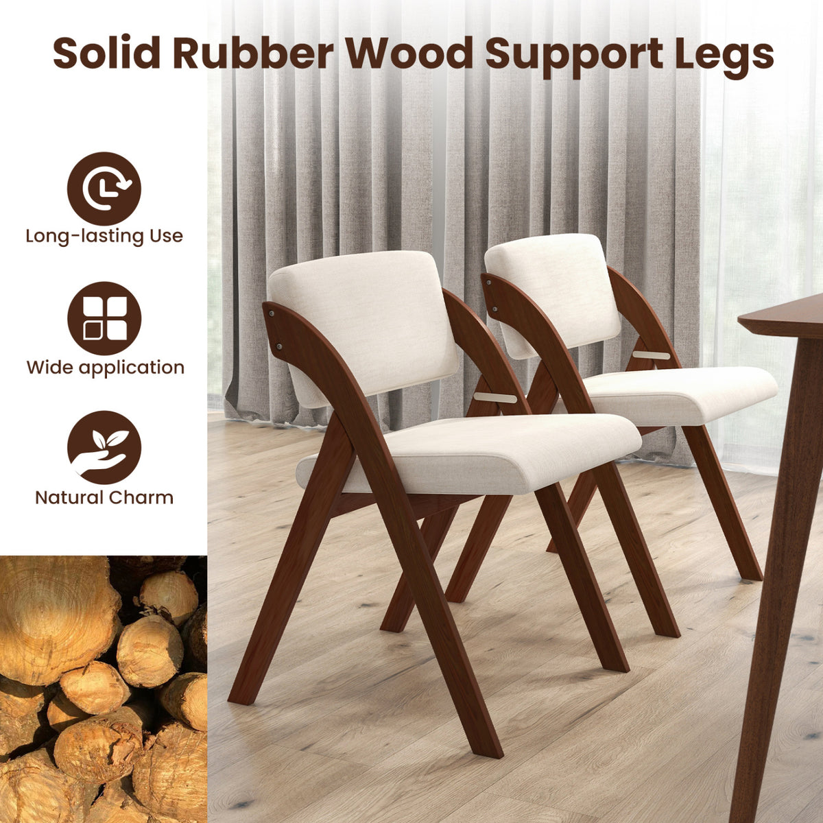 Set of 4 Folding Kitchen Dining Chairs with Rubber Wood Legs-Walnut view 7