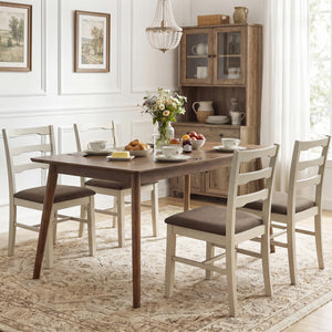 Set of 4 Linen Style Upholstered Dining Chairs with Wood Frames-White view 2