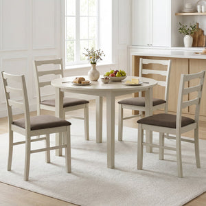 Set of 4 Linen Style Upholstered Dining Chairs with Wood Frames-White view 3