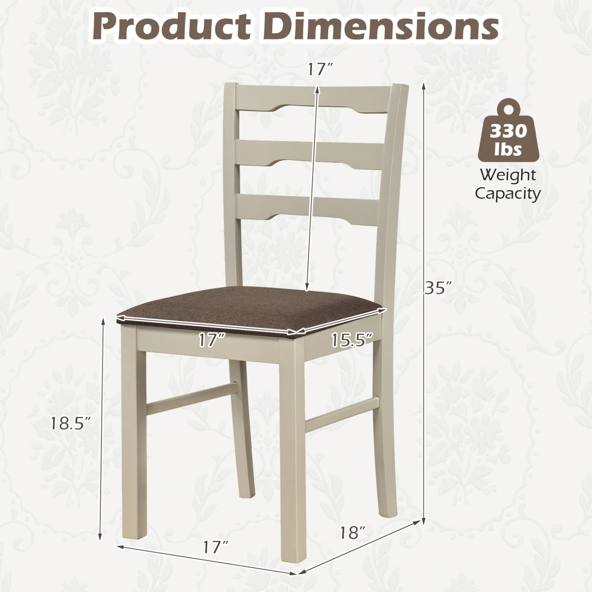 Set of 4 Linen Style Upholstered Dining Chairs with Wood Frames-White view 5