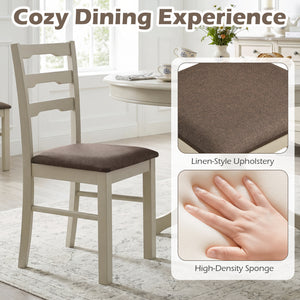 Set of 4 Linen Style Upholstered Dining Chairs with Wood Frames-White view 7