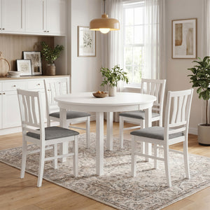 Set of 4 Linen Style Upholstered Kitchen Chairs with Wood Frames-White view 3
