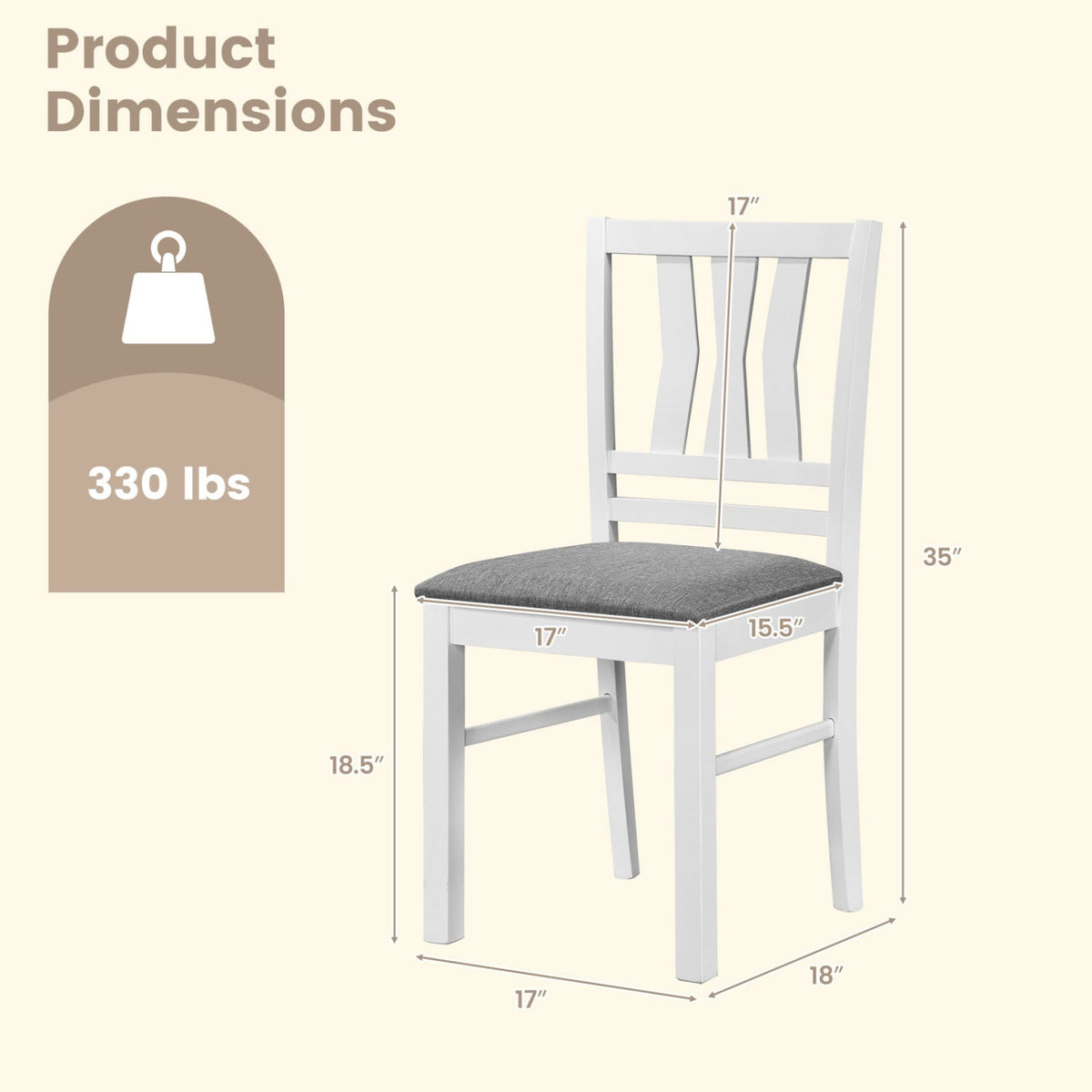 Set of 4 Linen Style Upholstered Kitchen Chairs with Wood Frames-White view 4
