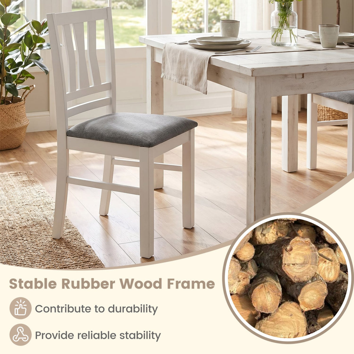 Set of 4 Linen Style Upholstered Kitchen Chairs with Wood Frames-White view 5