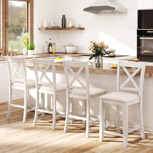 Set of 4 Modern Farmhouse Counter Height Stools with Footrest-White view 2