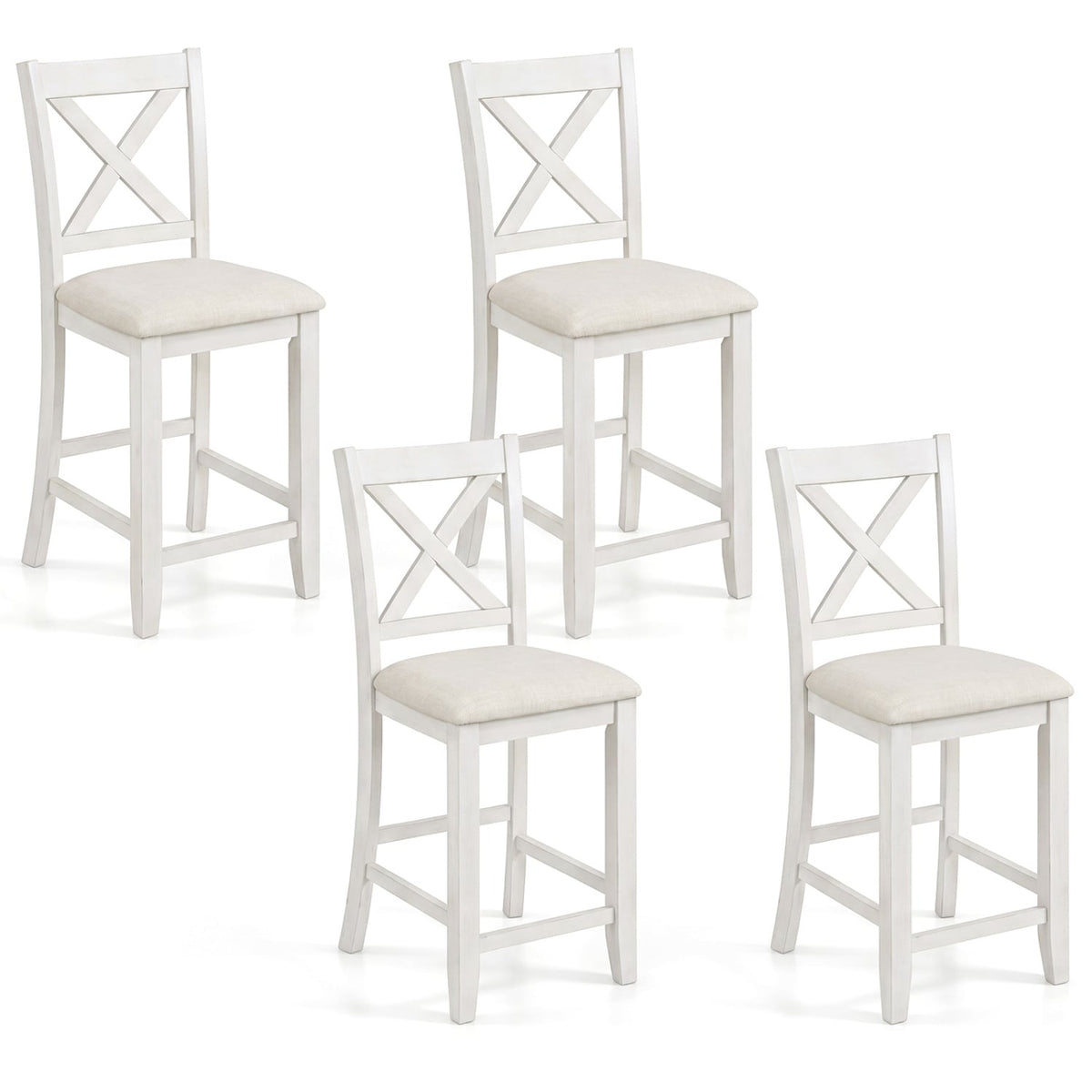 Set of 4 Modern Farmhouse Counter Height Stools with Footrest-White