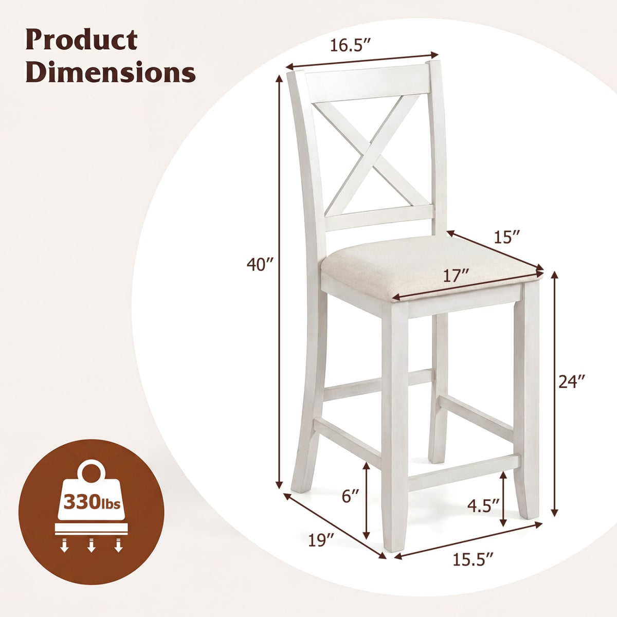 Set of 4 Modern Farmhouse Counter Height Stools with Footrest-White view 4