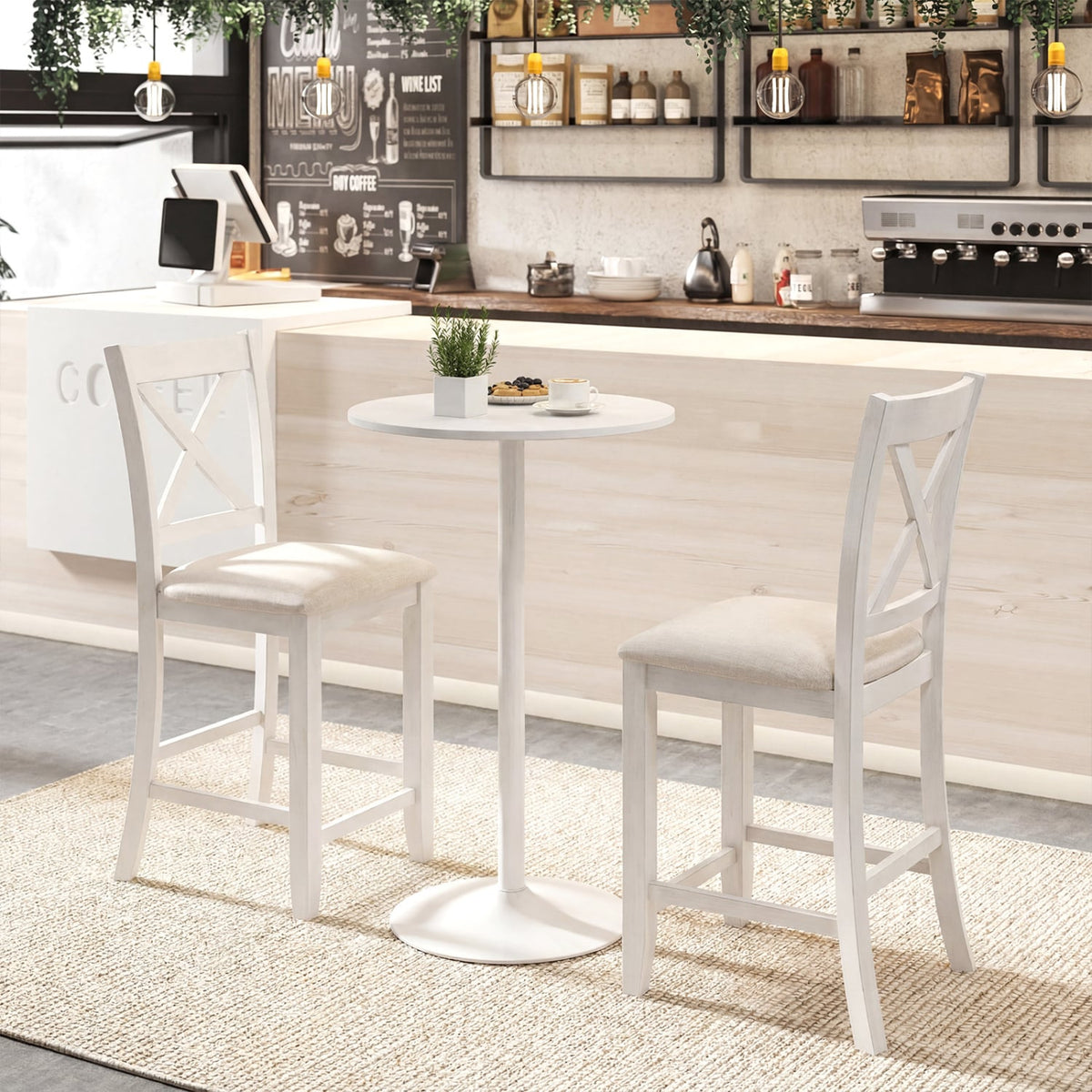 Set of 4 Modern Farmhouse Counter Height Stools with Footrest-White view 5