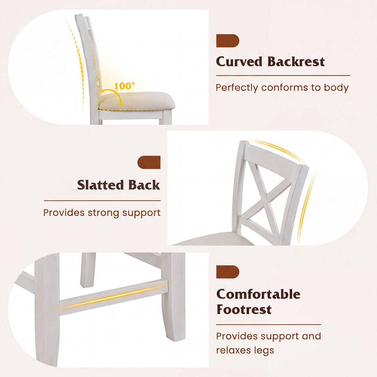 Set of 4 Modern Farmhouse Counter Height Stools with Footrest-White view 7