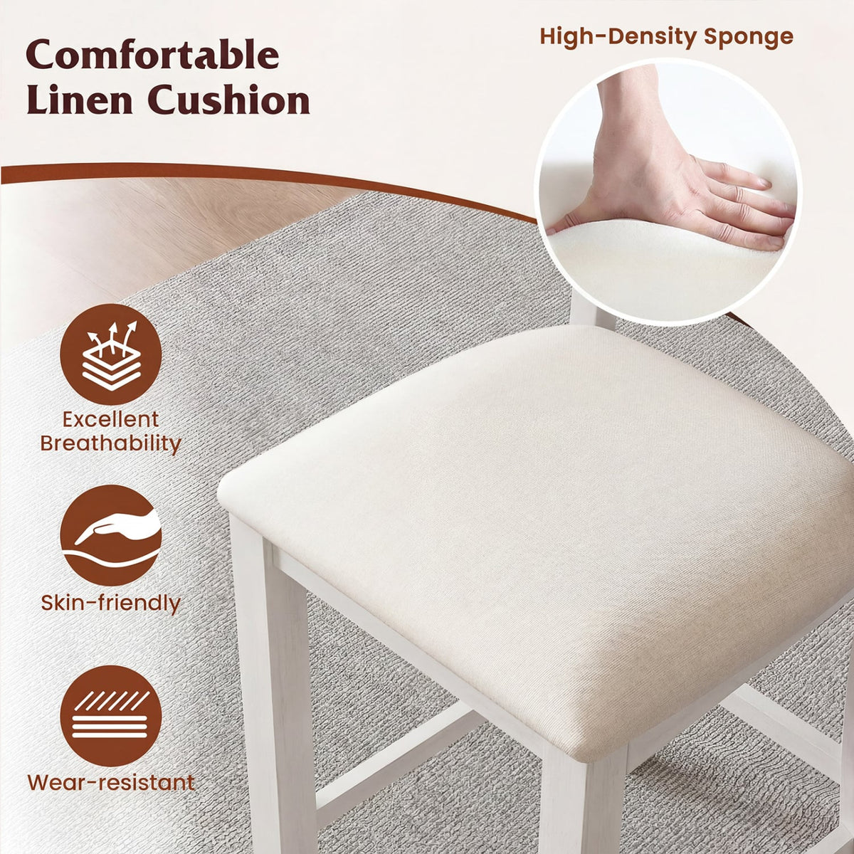 Set of 4 Modern Farmhouse Counter Height Stools with Footrest-White view 8