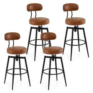 Set of 4 Swivel Barstools Faux Leather with Upholstered Seat and Back-Brown