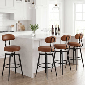 Set of 4 Swivel Barstools Faux Leather with Upholstered Seat and Back-Brown view 2