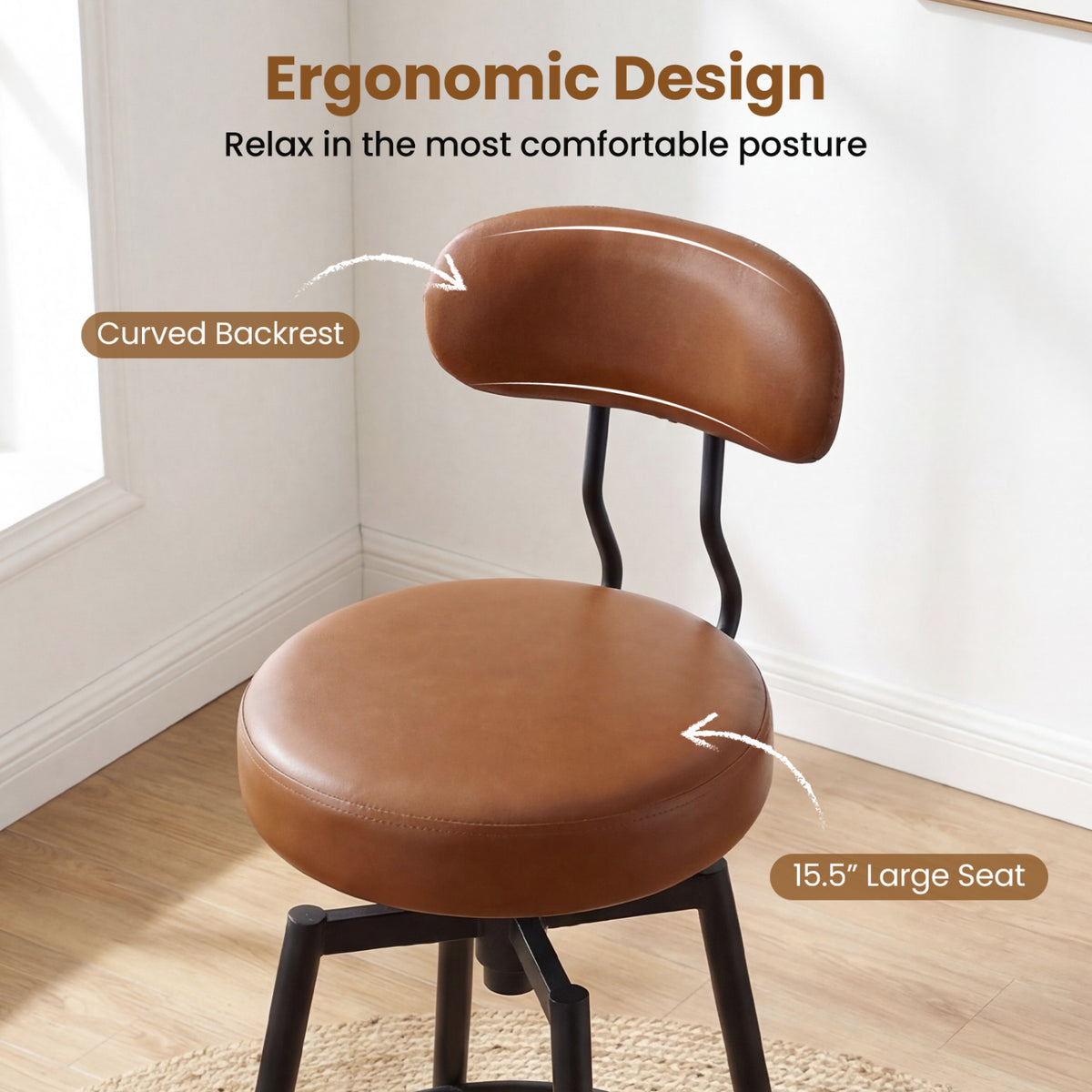 Set of 4 Swivel Barstools Faux Leather with Upholstered Seat and Back-Brown view 8