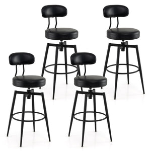 Set of 4 Swivel Barstools Faux Leather with Upholstered Seat and Back-Black