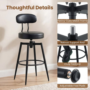 Set of 4 Swivel Barstools Faux Leather with Upholstered Seat and Back-Black view 9