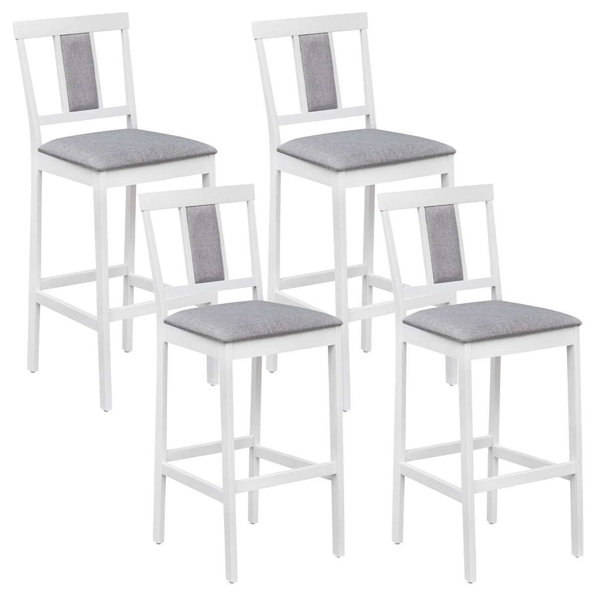 Set of 4 Upholstered Barstool 29.5 Inch Bar Height with Solid Rubber Wood Frame-White