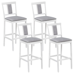 Set of 4 Upholstered Barstool 29.5 Inch Bar Height with Solid Rubber Wood Frame-White