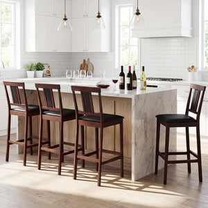 Set of 4 Upholstered Barstool 29.5 Inch Bar Height with Solid Rubber Wood Frame-Walnut view 2