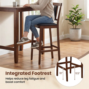 Set of 4 Upholstered Barstool 29.5 Inch Bar Height with Solid Rubber Wood Frame-Walnut view 5