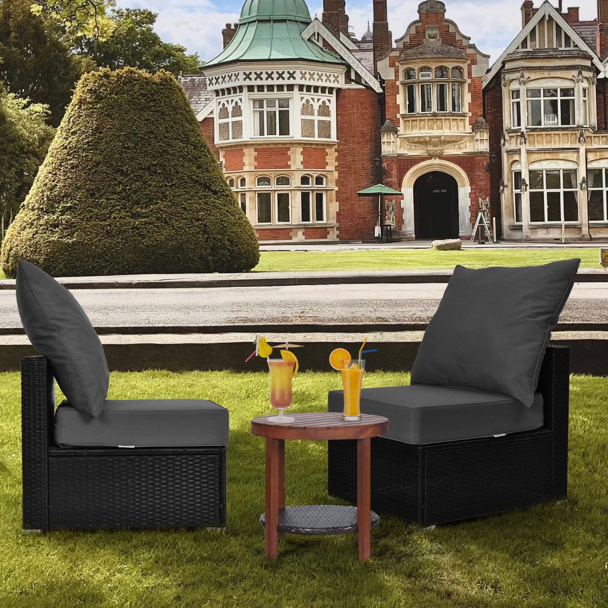 Set of 6 Deep Seat Chair Cushion Pads Set with Rope Belts for Indoor and Outdoor-Gray view 3