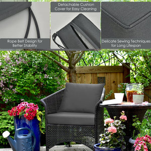 Set of 6 Deep Seat Chair Cushion Pads Set with Rope Belts for Indoor and Outdoor-Gray view 6