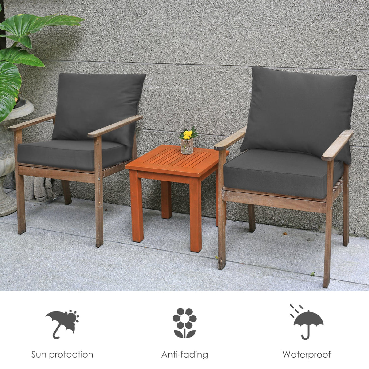 Set of 6 Deep Seat Chair Cushion Pads Set with Rope Belts for Indoor and Outdoor-Gray view 7