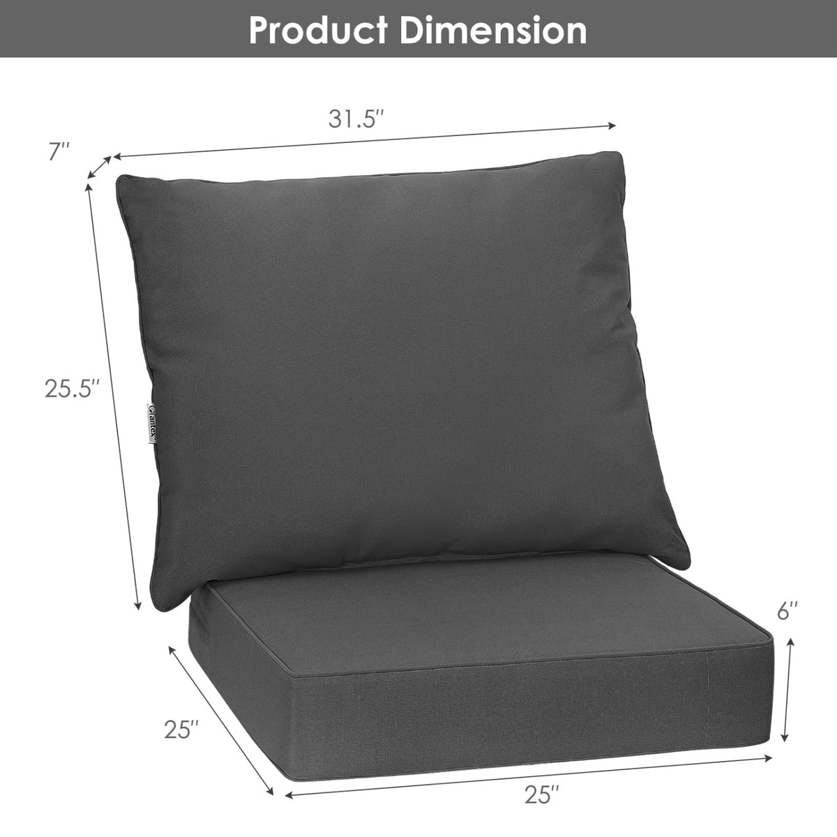 Set of 6 Deep Seat Chair Cushion Pads Set with Rope Belts for Indoor and Outdoor-Gray view 4
