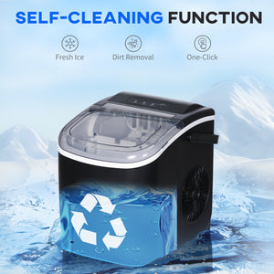 Portable Ice Maker Countertop with Handle, Self Cleaning Ice Maker Machine with Scoop and Basket, 26lbs/24Hrs, Black