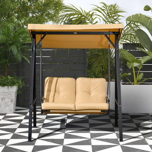 2-Seater Outdoor Porch Swing with Adjustable Canopy, Patio Swing Chair for Garden, Poolside, Backyard, Beige – view 10