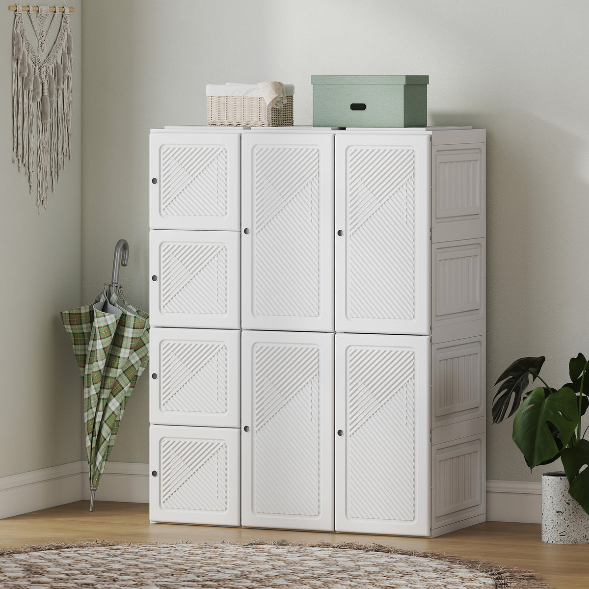 Portable Wardrobe, Foldable Plastic Closet with 8 Compartments, 2 Hanging Rods and Magnetic Clear Doors – view 14