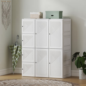 Portable Wardrobe, Foldable Plastic Closet with 8 Compartments, 2 Hanging Rods and Magnetic Clear Doors – view 14