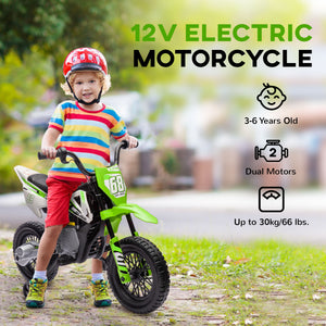 Qaba 12V Kids Dirt Bike, Electric Motorcycle with Twist Grip Throttle, Training Wheels, Rear Suspension & Music