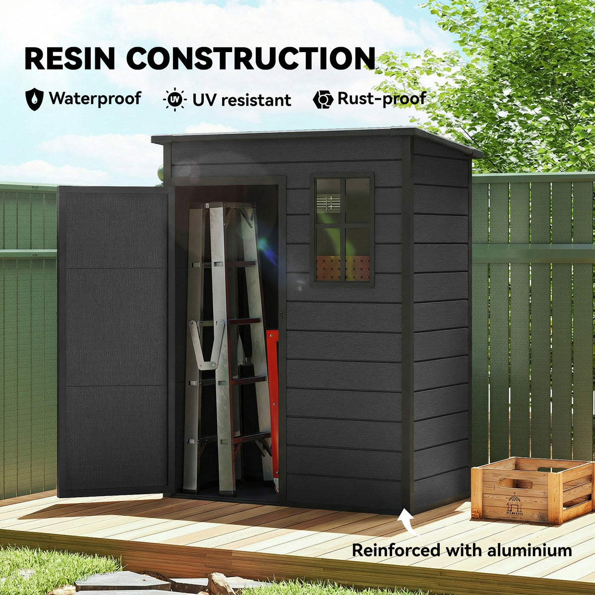 5 x 3FT Garden Shed with Floor, Outdoor Storage Shed with Lockable Door, Window and Vent for Backyard – view 3