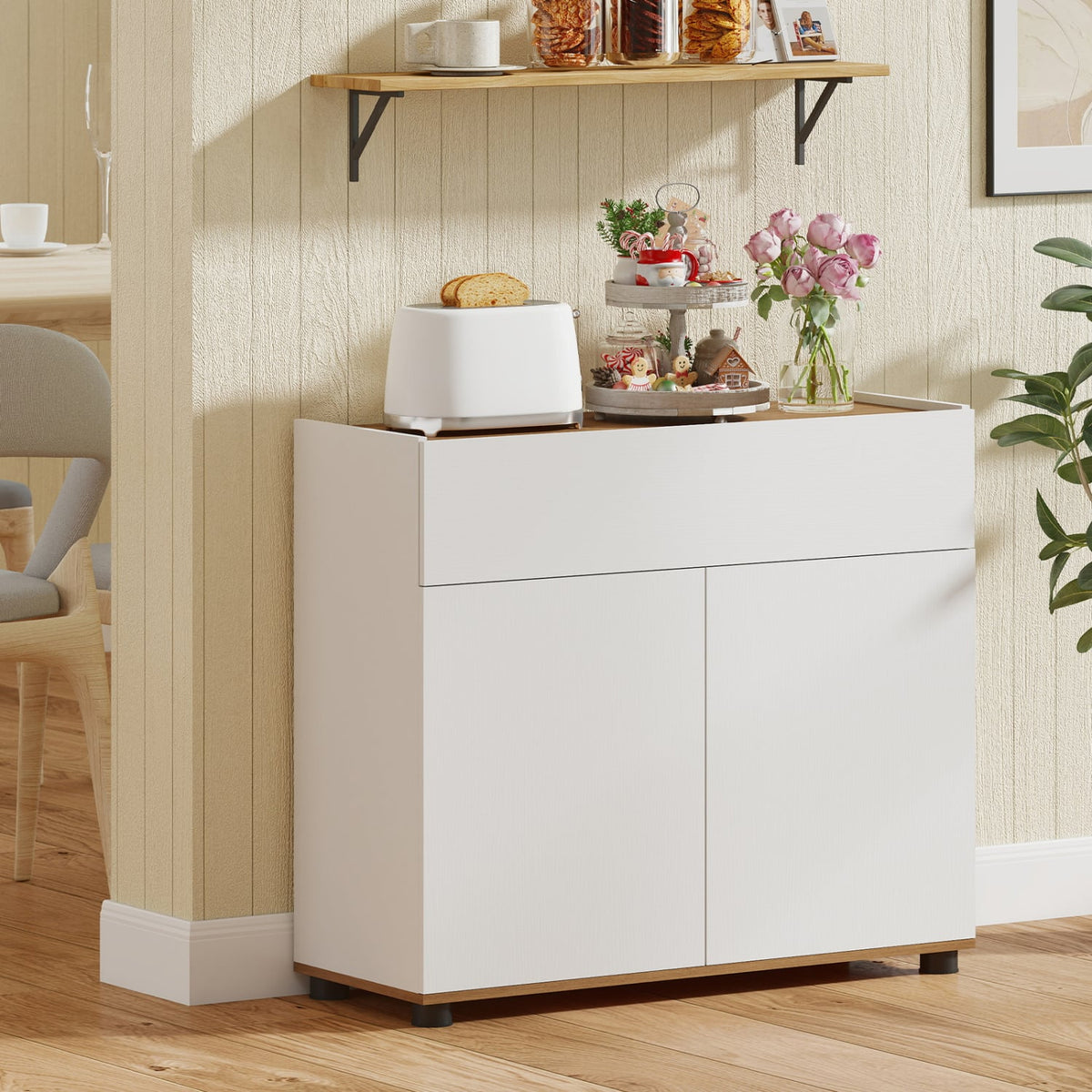 Sideboard Buffet Cabinet with Storage Wooden Kitchen Storage Cabinet-White view 2