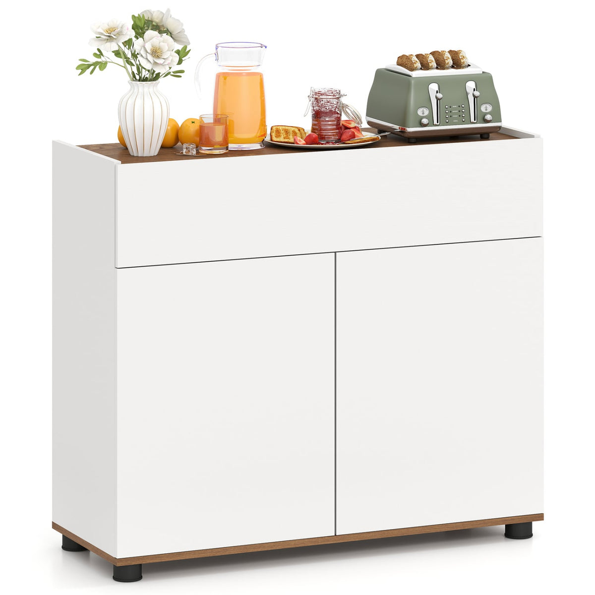 Sideboard Buffet Cabinet with Storage Wooden Kitchen Storage Cabinet-White