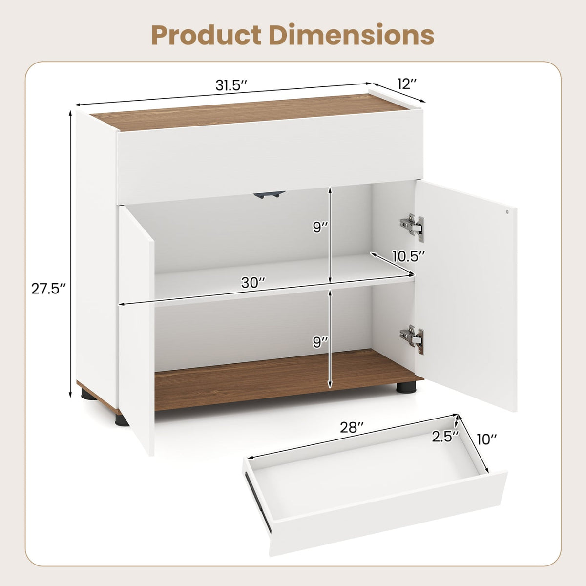Sideboard Buffet Cabinet with Storage Wooden Kitchen Storage Cabinet-White view 4