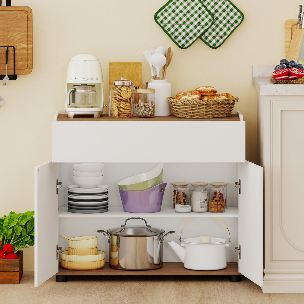 Sideboard Buffet Cabinet with Storage Wooden Kitchen Storage Cabinet-White view 5