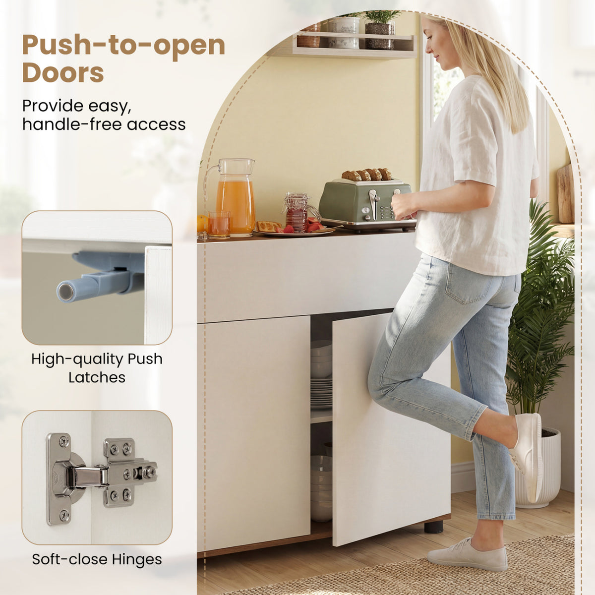 Sideboard Buffet Cabinet with Storage Wooden Kitchen Storage Cabinet-White view 7