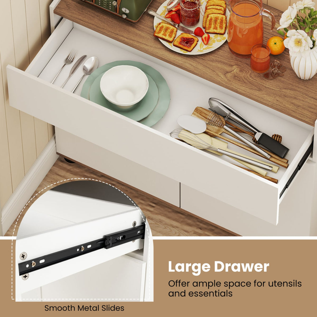 Sideboard Buffet Cabinet with Storage Wooden Kitchen Storage Cabinet-White view 8