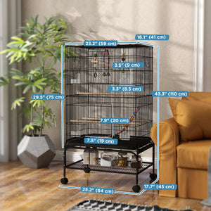 52" Bird Cage with Rolling Stand, Toys, for Budgies Canaries Black – view 16