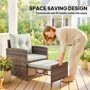 5 Piece Patio Furniture Set, Wicker Patio Chairs with Ottomans, 2-Tier Glass Coffee Table and Cushions – view 24
